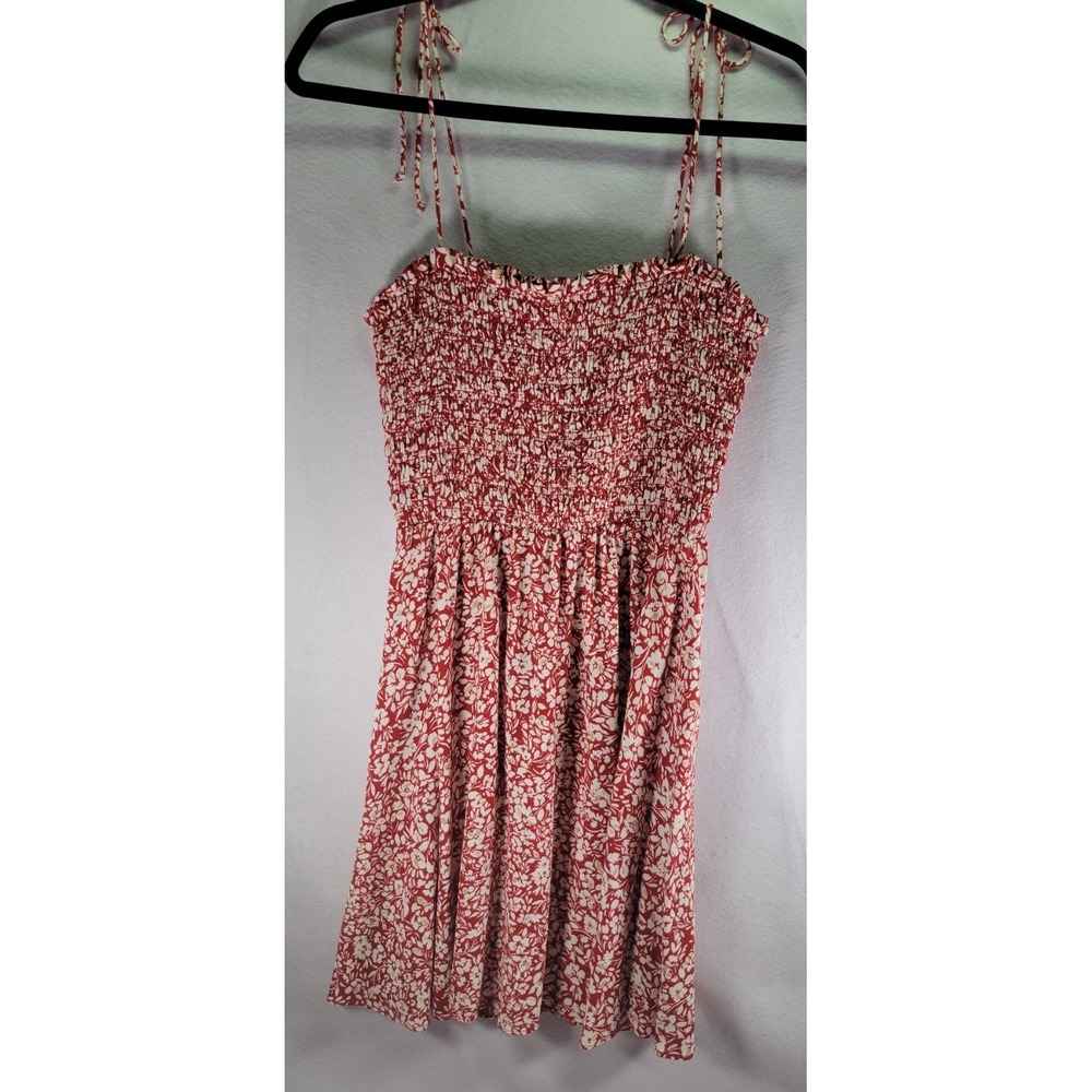 Madewell Red/wht/crm Floral Smocked Tube Bodice Tie Straps Mini Mid Dress Size 0